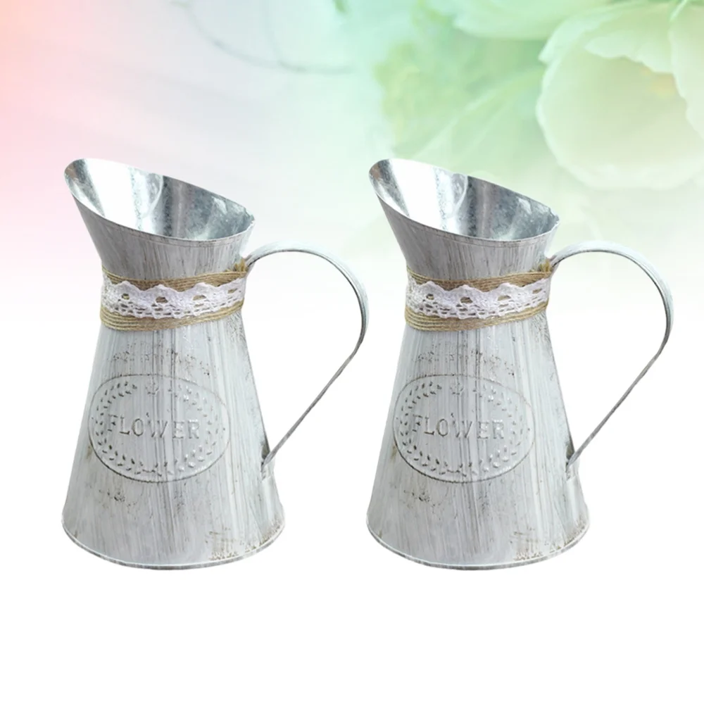 

Vintage Watering Cans Shabby Chic Iron Flower Jug Pitcher Flower Vase for Home Decoration