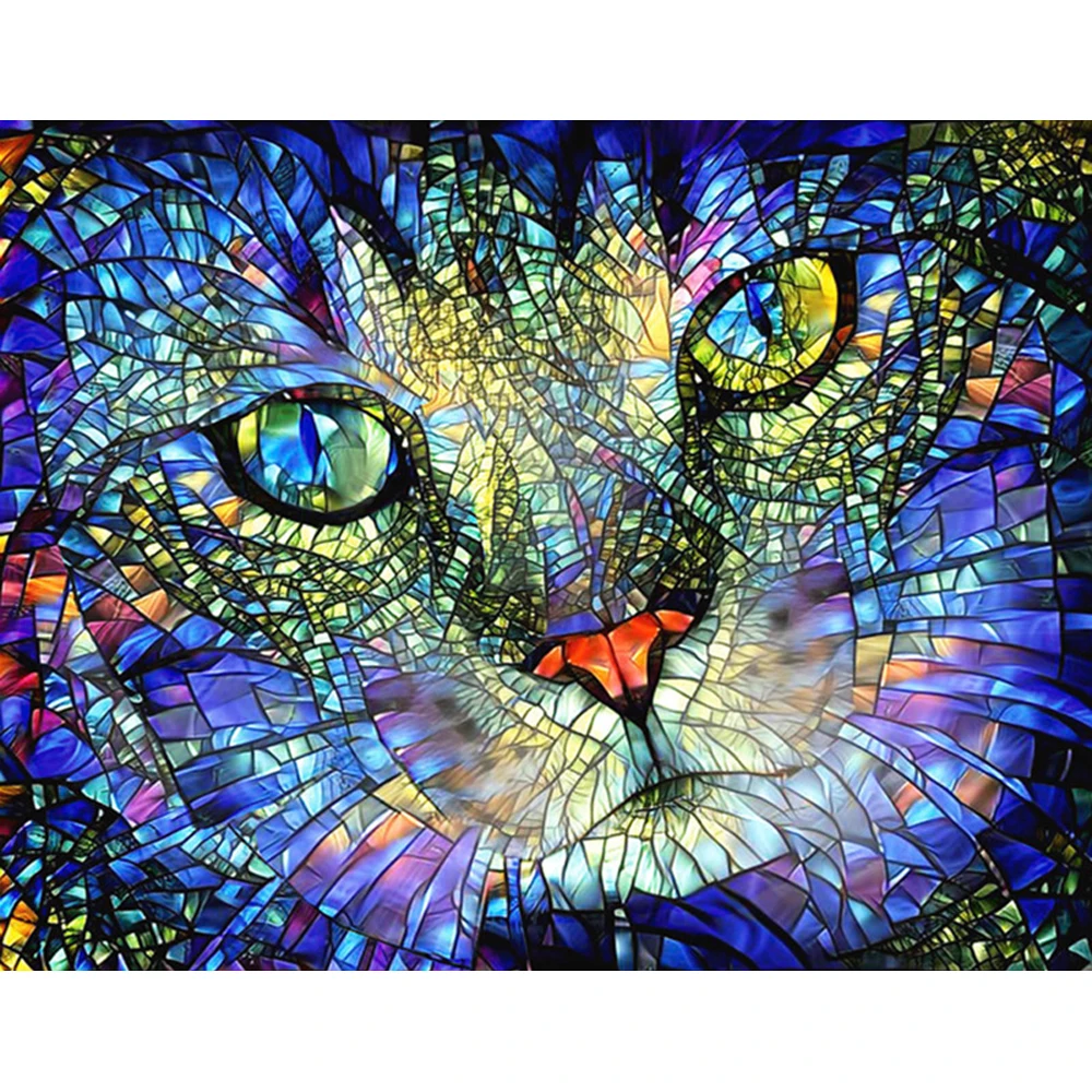 5D DIY HD home decoration spray paint canvas diamond painting glass cat home wall handmade art mosaic painting