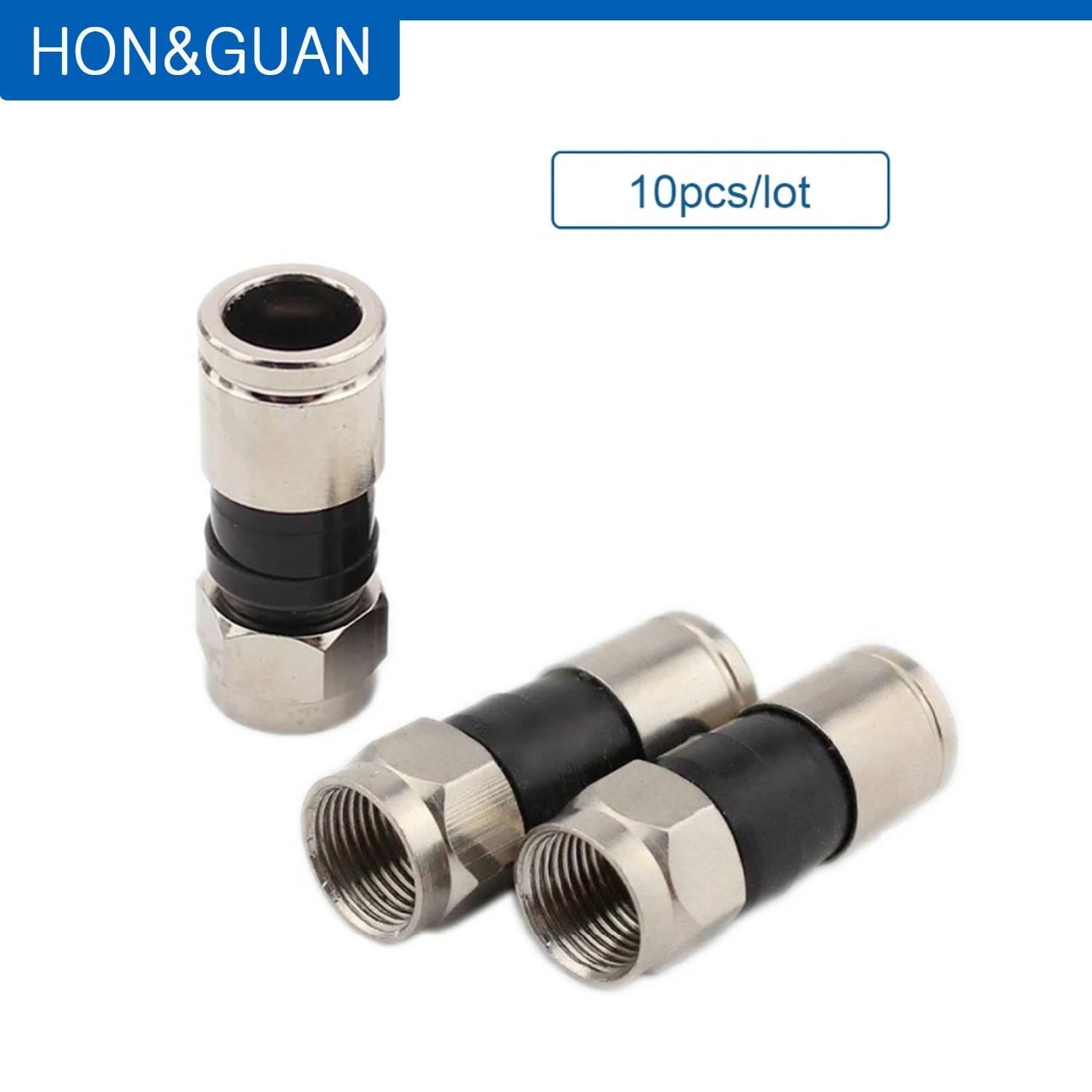 

Hon&Guan 10pcs RG6 Coax Compression Cable Connector Coaxial RG-6 Coax Connector