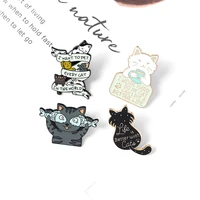 cute cats and fish enamel pin i work hard badge custom kitten brooches lapel pin jeans shirt bag cute animal jewelry gift