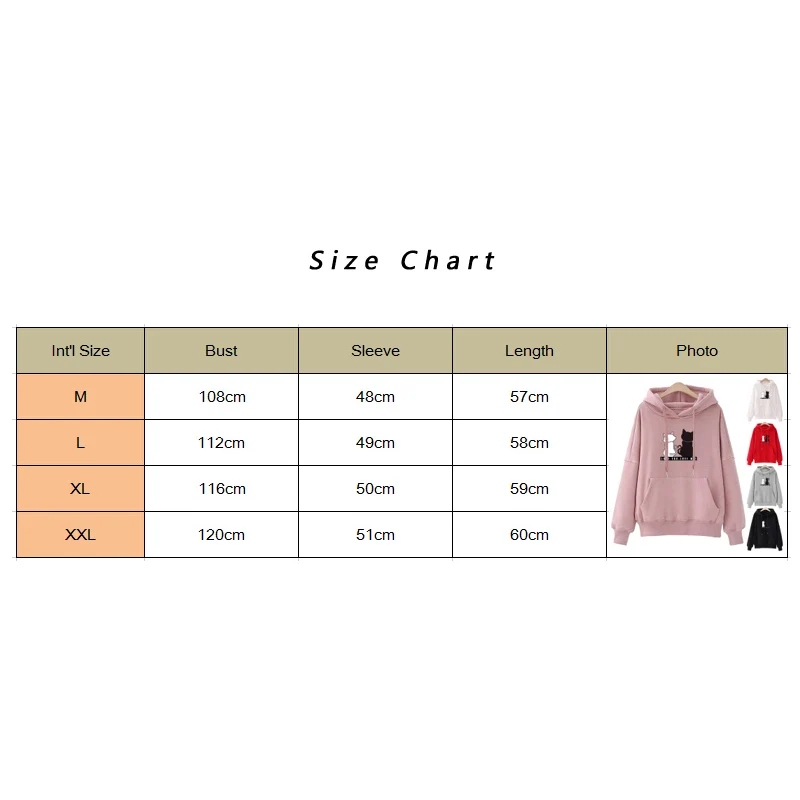 Women Long Sleeve Hoodie Sweatshirt Cat Print Cartoon Hooded Jumper Pullover Causal Tops Autumn Spring Clothes
