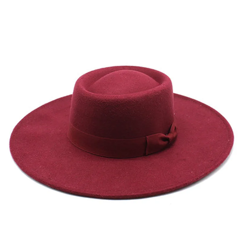 

women hats solid big brim 9.5cm round top ribbon band fedora hats pink blue khaki formal dress wedding church women felted hats
