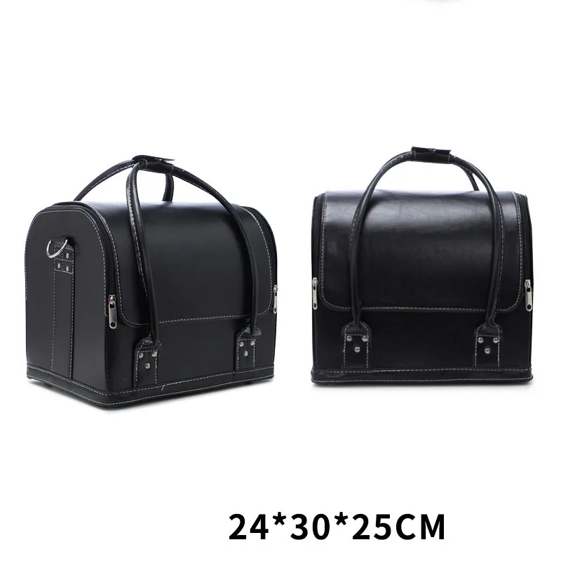 Black1 24x30x25cm Портативный кожаный ящик для хранения инструментов для макияжа, Большой Вместительный Профессиональный органайзер для макияжа, дорожный косметический ящик для туалетных принадлежностей - Цвет: Black1 24x30x25cm