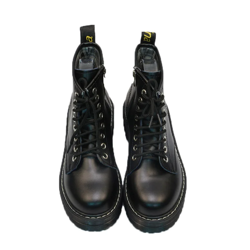 Женские ботильоны на плоской платформе весенние ботинки черные туфли толстой