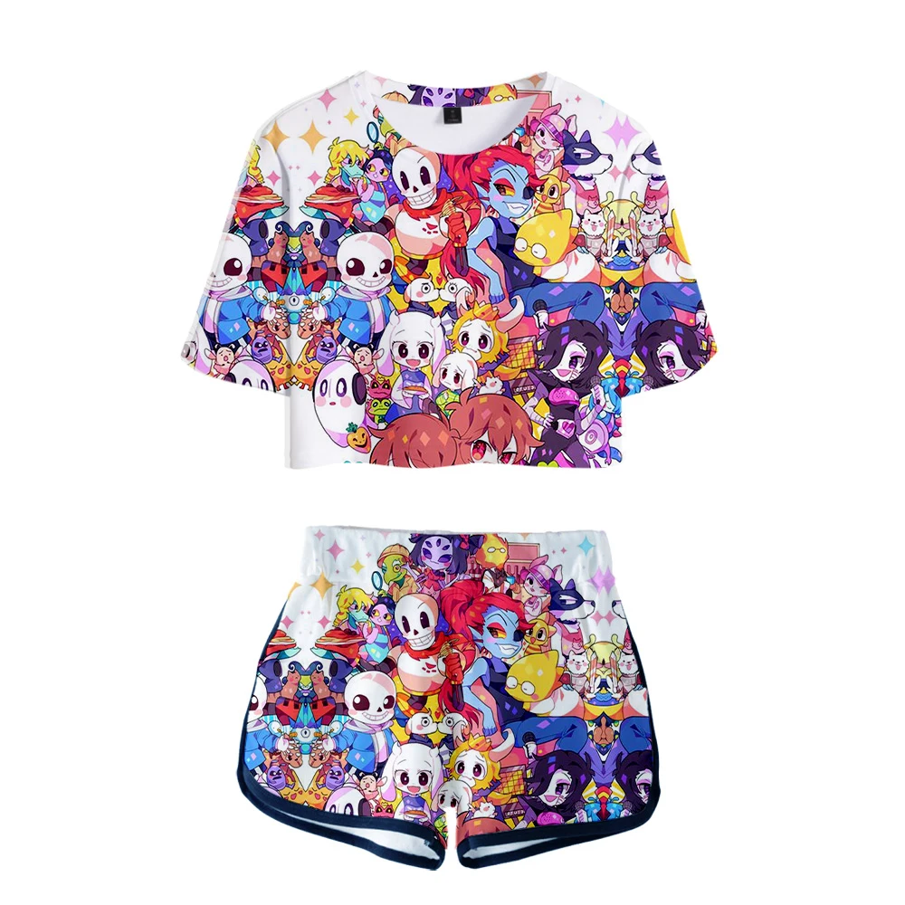 

Undertale 3D Crop Tops Shorts two piece set Girls Oversized Sport Navel short sleeve and Elastic Waist Short Pants Summer Sets