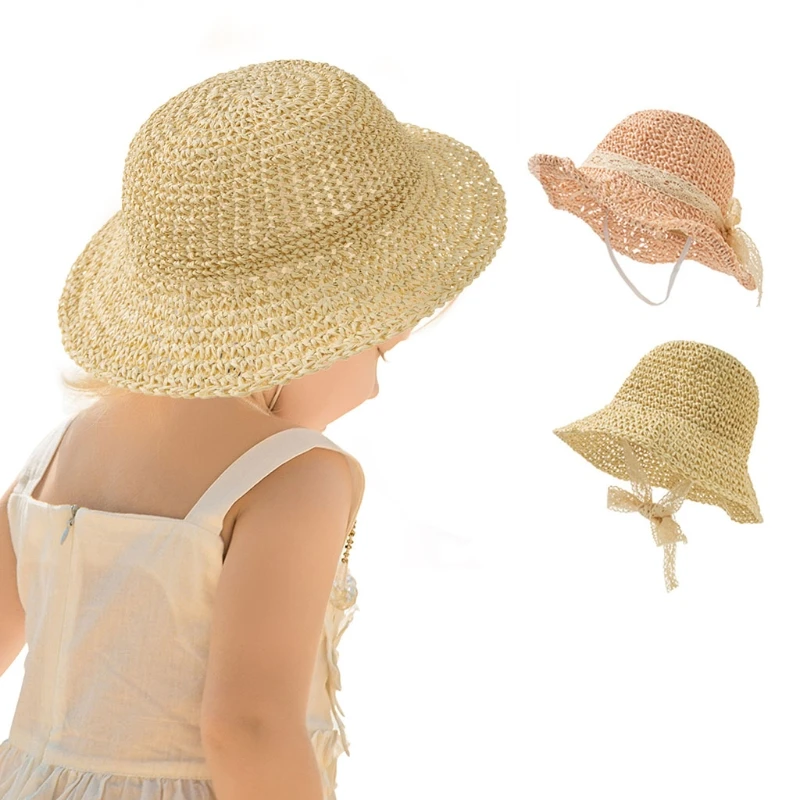 

Baby Bowknot Straw Hat Princess Summer Beach Bonnet Cap Photograpy Props Infant Wide Brimmed Sun Protection Hat