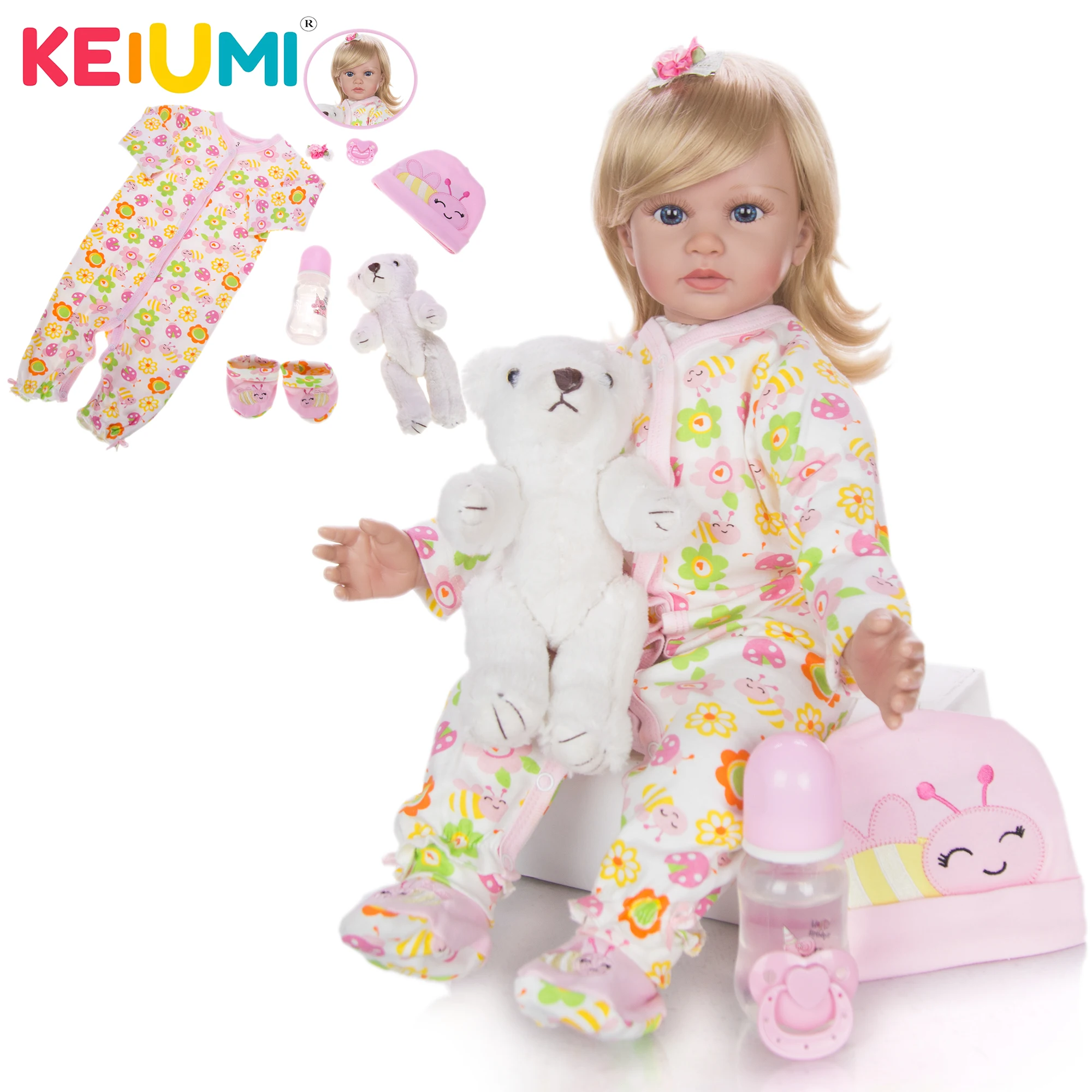 KEIUMI 24 дюймов Reborn силиконовые Bonecas Meninas/детская одежда кукла ручной работы локоны