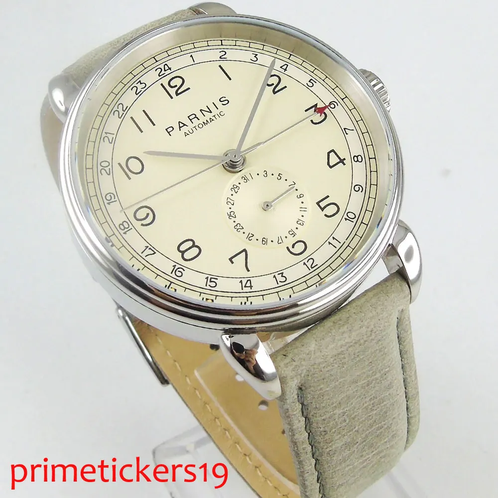 

Часы наручные PARNIS мужские с индикатором даты и кожаным ремешком, 42 мм