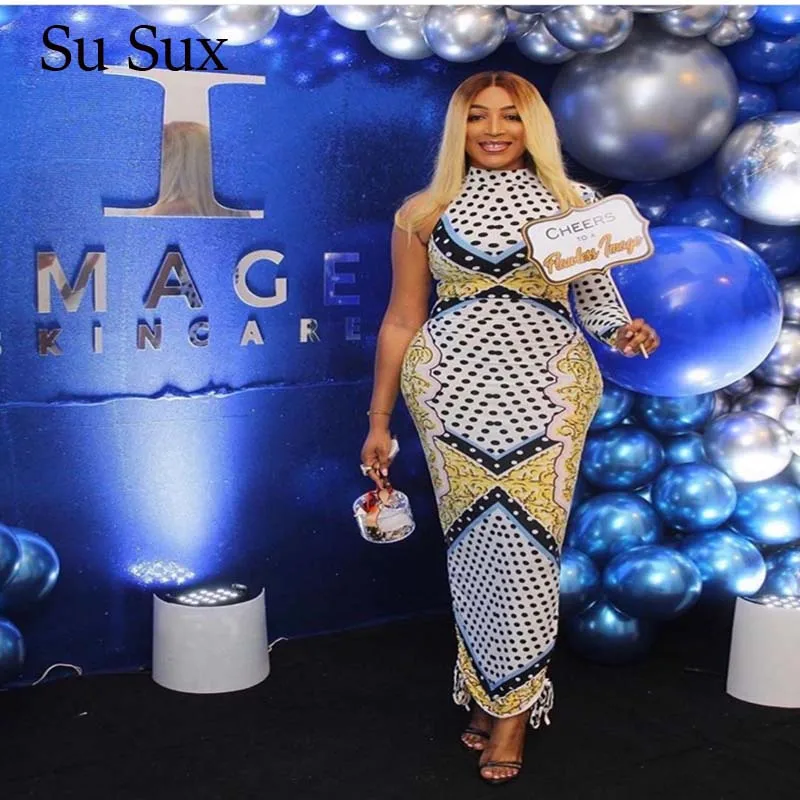 Vintage Printed Bodycon Dress Women African Clothes Party Club Single Sleeve Long Maxi Robe 2020 Spring Vestidos | Тематическая