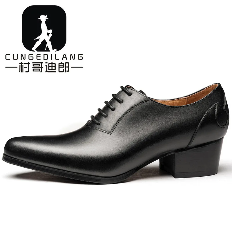 

Men's shoes spring and autumn British business dress office shoes men's pointed high heel leather Korean shoes men's shoes