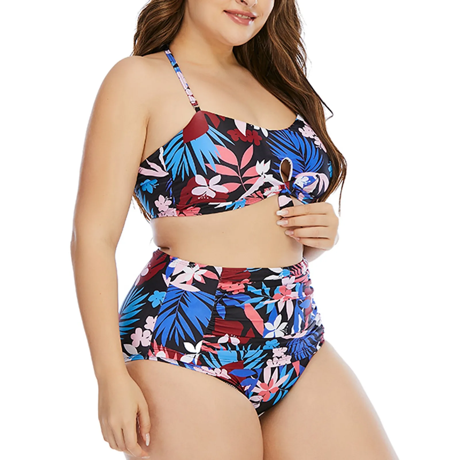 

Plus Size Women'S Swimming Suit Tube Top Bikini 2021 High Waist Separate Swimsuit 2 Piece Female Biquini Summer Beachwear L-4XL