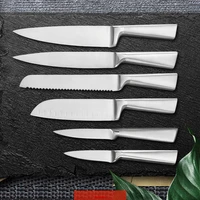 xyj 6pcs kitchen stainless steel knife set 8 knife storage holder chef bread slicing santoku utility paring knives tools