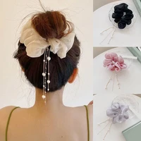 beautiful korea women elastic kawaii hair bands headband hair tassel pearl girls silky scrunchie cute korean style