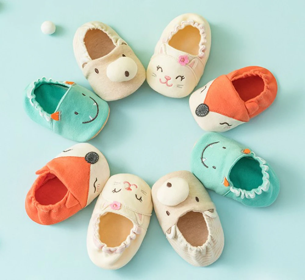 

SandQ Baby Shoes Girls Cotton Organic Soft Sole Antislip Crib Bebe Zapatos Chaussure 0-12M First Step Boys Fox Green New Cute
