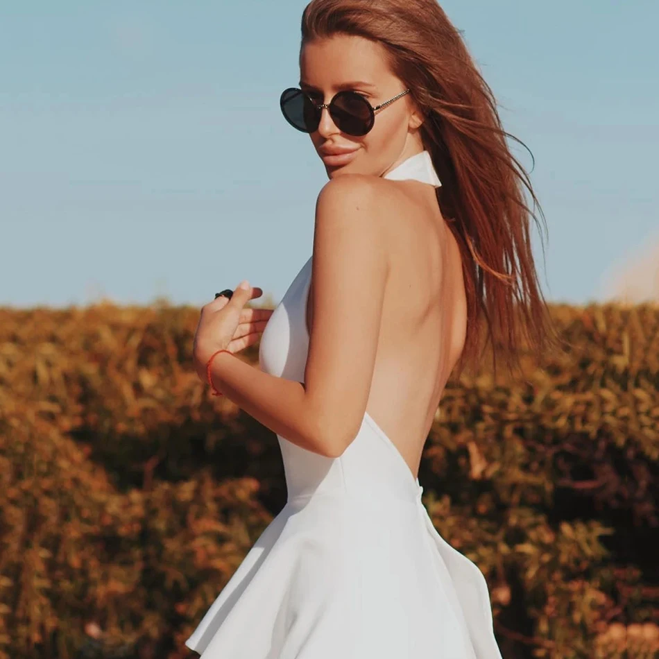 

High-Quality Summer New Women'S Sexy Fashion 2-Piece Set Halter Neck Ruffled Bandage Dress Bodycon Club Party Long Dress