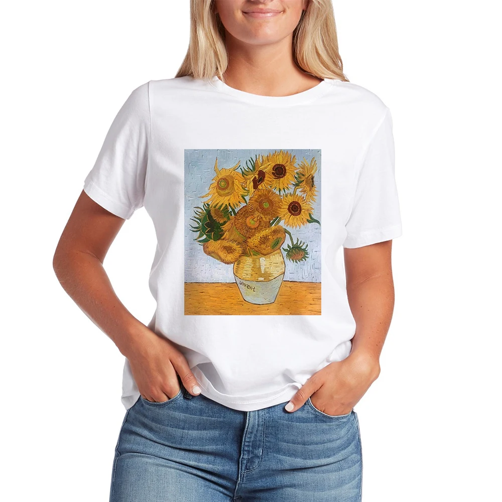 

New T-shirt Female Kawaii Gym Tee shirt Van Gogh Streetwear Spring Summer T shirt Women Casual ropa mujer Round Collar Tshirt