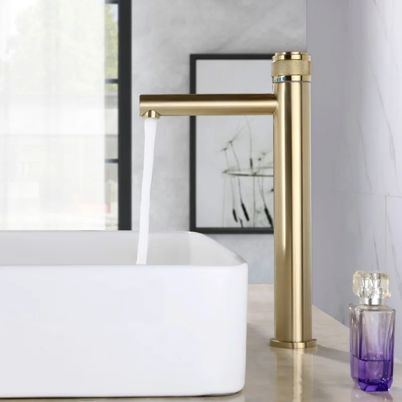 Tall Basin Faucet Brushed Gold/Chrome/Black Solid Brass Hot &amp Cold Single Handle Deck Mounted Bathroom Sink Mixer Tap ML332 |
