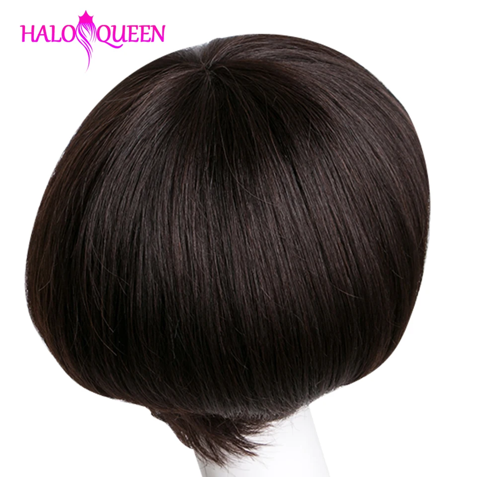 Short Wigs Straight Peruvian Remy Hair Human For Women Natural Color Full Machine Made With Bang | Шиньоны и парики