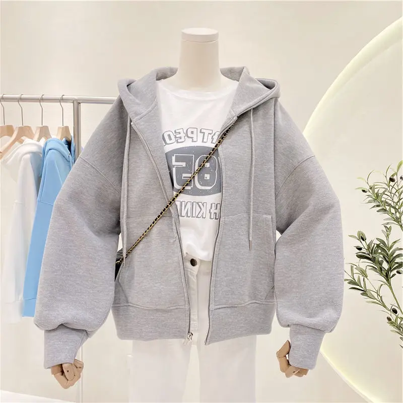 

Women Zip Up Hoodie Sweatshirt Casual Loose Oversized Pockets Harajuku Plus Size Jacket Tops Pullovers Streetwear Clothe Hoodies