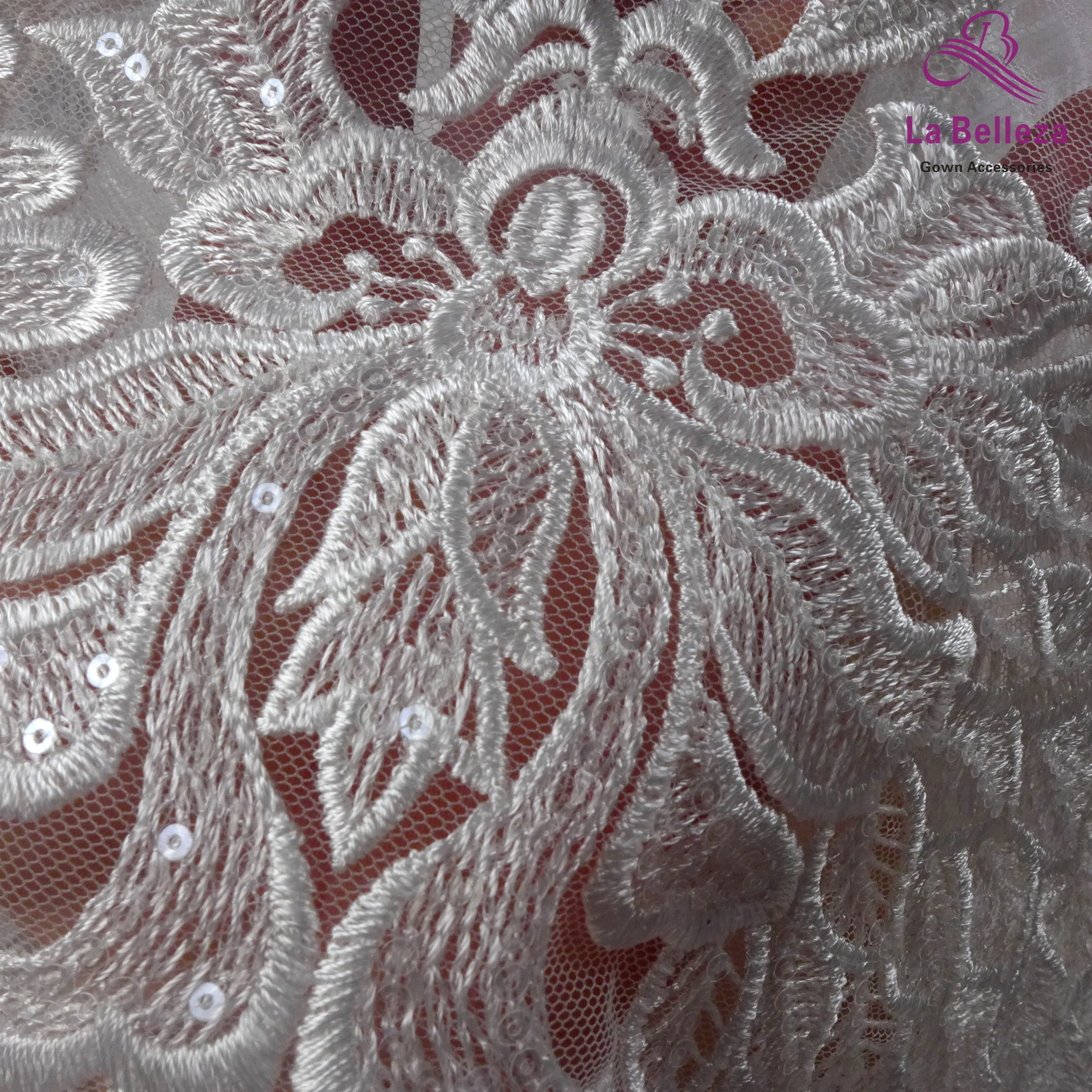 

High quality off white polyester with clear sequins wedding dress/stage dress lace fabric 1yard