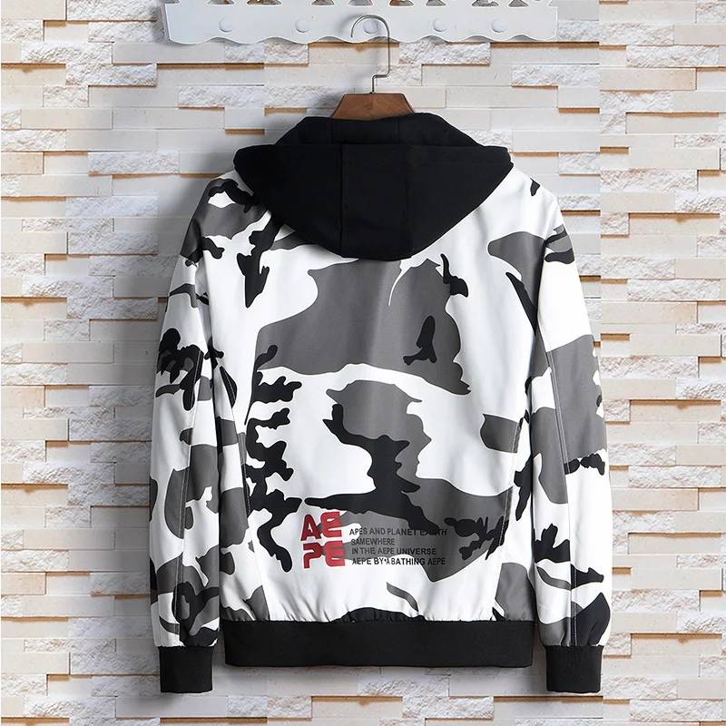 

Mens Jackets Autumn Hip Hop Camouflage Streetwear Big Pocket Bomber Personality Jacket Windbreaker Hooded Outwear Coat