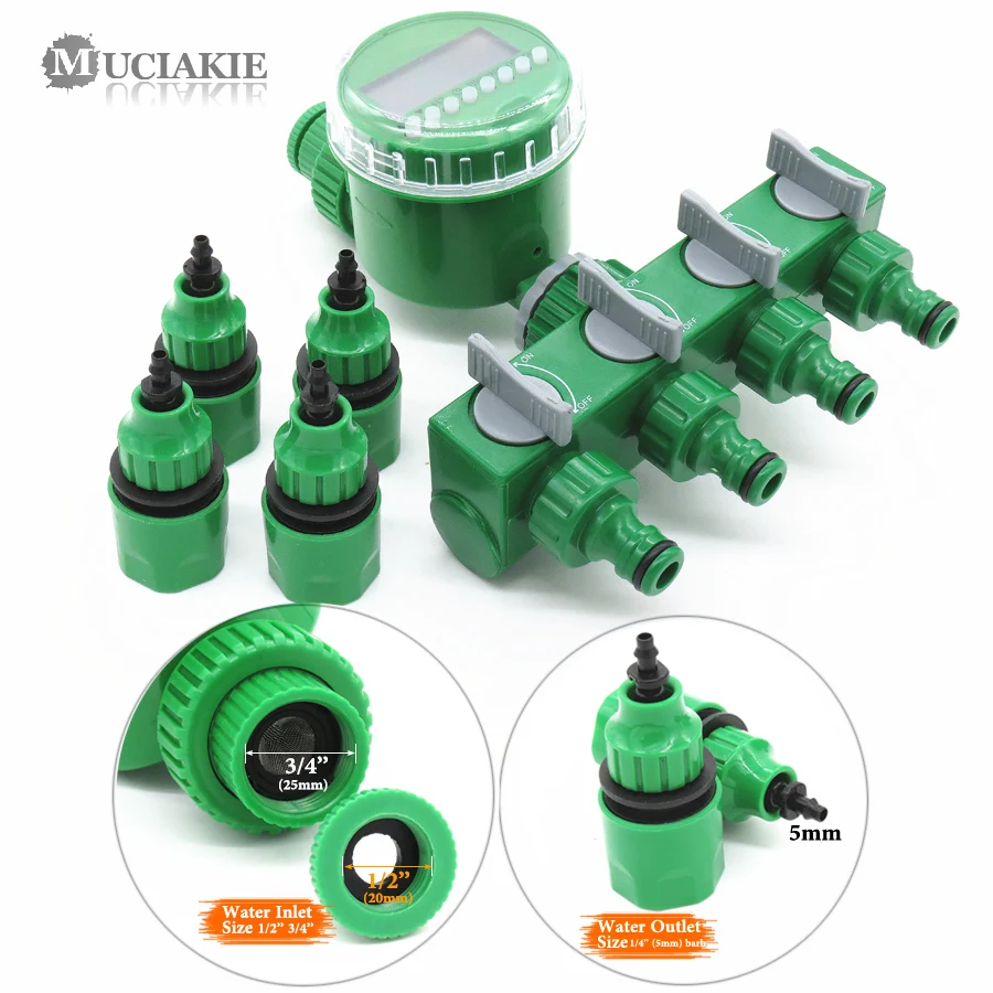 

Garden Timer With 1/2/4-Way Hose Splitter Automatic Watering Irrigation Controller Adapter Connect 4/7mm 8/11mm 16mm Hose