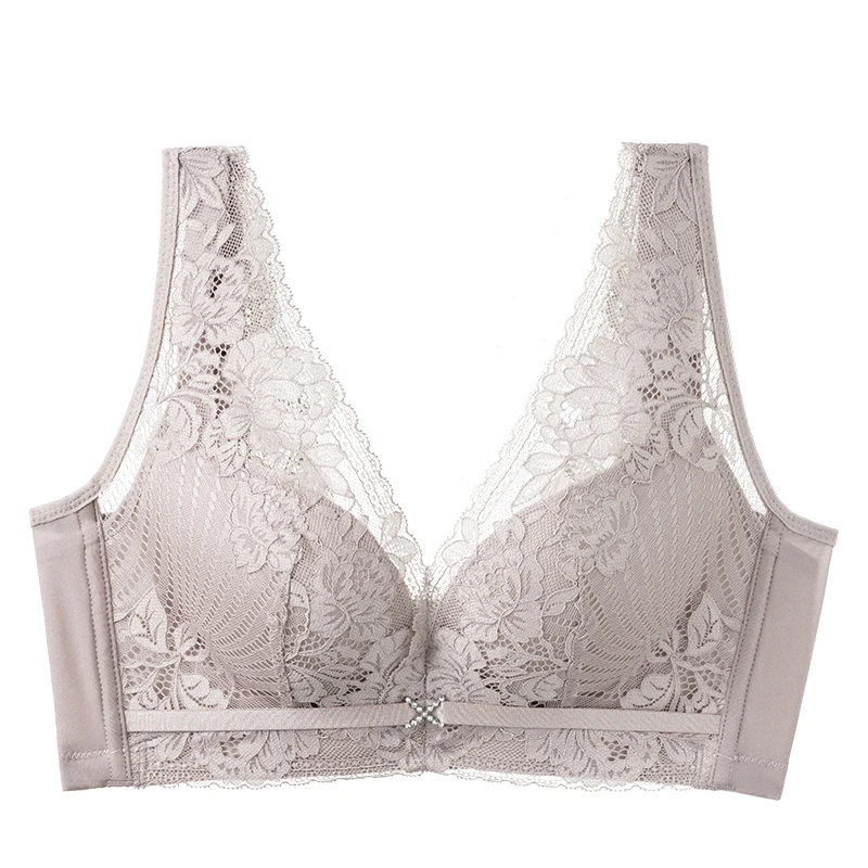 

YueYanni comfortable big-breasted underwear no steel ring gather-in breast bra lace adjustable bra women