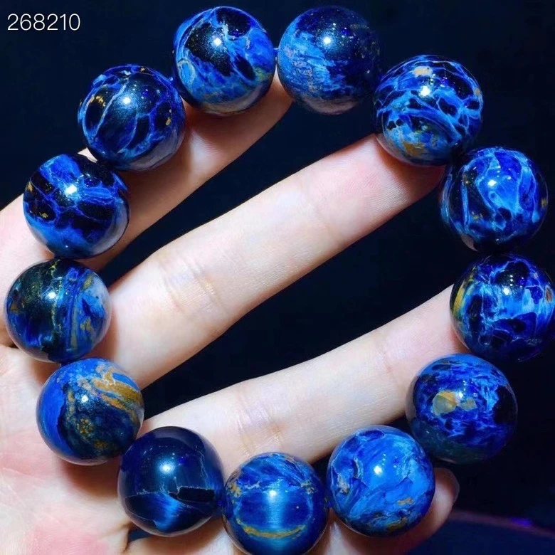 

Natural Blue Pietersite Women Men Bracelet 17mm Gemstone Big Round Beads Chatoyant Cat Eye Namibia Certificate AAAAA