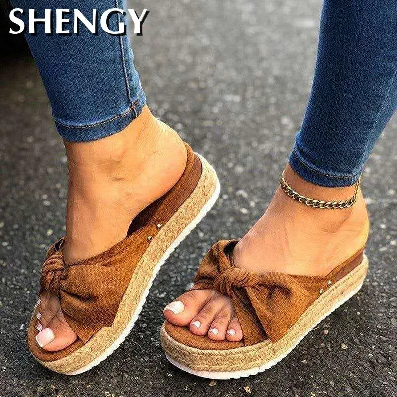 

2020 Summer Slippers Women Fashion Butterfly Bow-knot Platform Women Shoes Casual Beach Ladies Plus Size Slippers