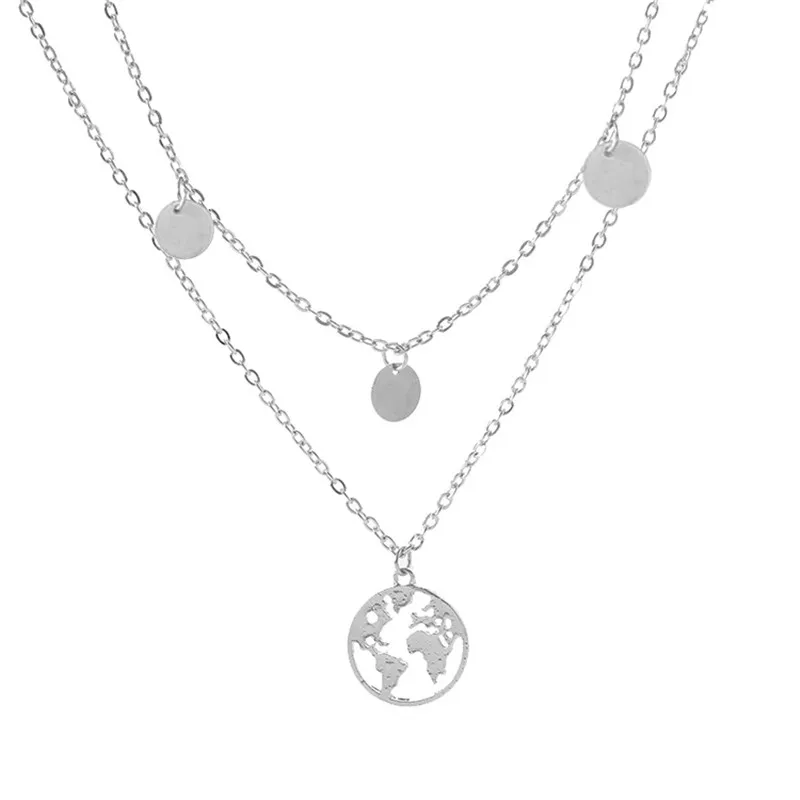 Многослойное ожерелье с картой мира многослойное Ювелирное Украшение круглой