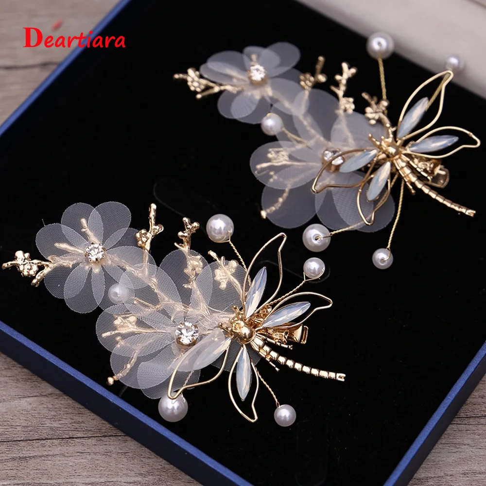 1 пара Золотой цветок заколки для волос Хрустальный кружевной свадебный невесты