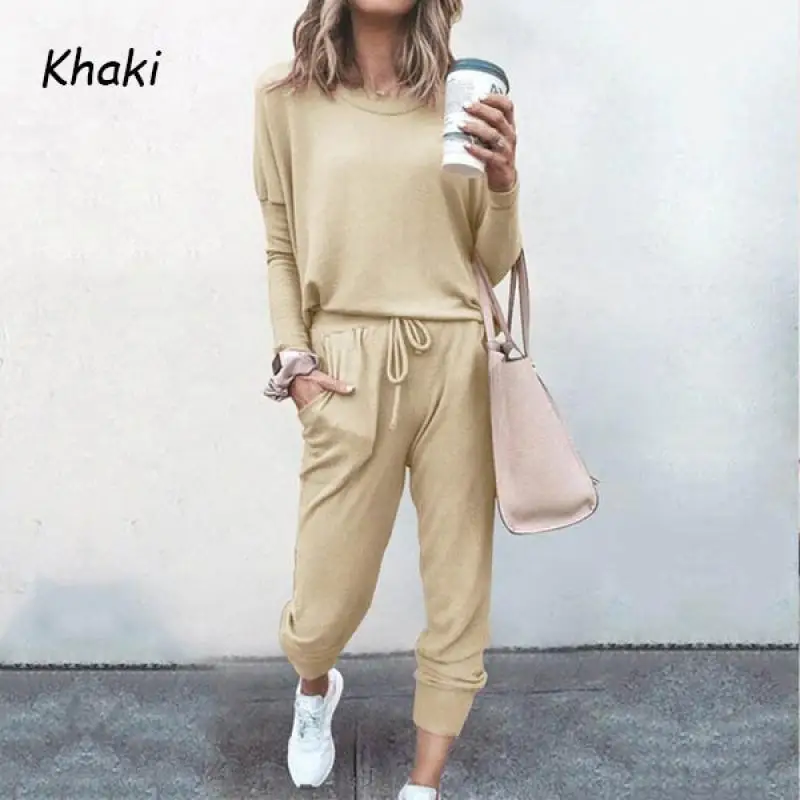 

Tracksuit Women 2 Piece Set Loose Comfortable Simple Style Solid Color Long Sleeve Workout Tracksuits Lounge Casual Suit Cloth
