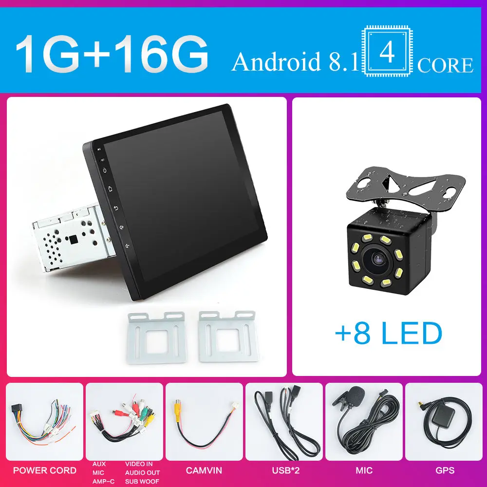 Серый 1 DIN Встроенный Android 8,1 или 9,0 2 din Автомобильный Радио плеер с 2.5D Сенсорный экран RDS DAB BT gps 1" HD Автомобильный аудио 2DIN навигации - Цвет: Серый