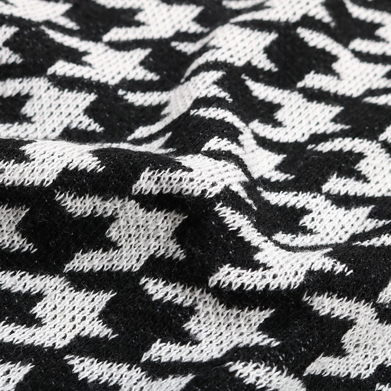 

Houndstooth Jumper Sweater Dress Women Autumn Winter Fashion Knitted Pullovers Medium Long Sexy V Neck Ladies Dress