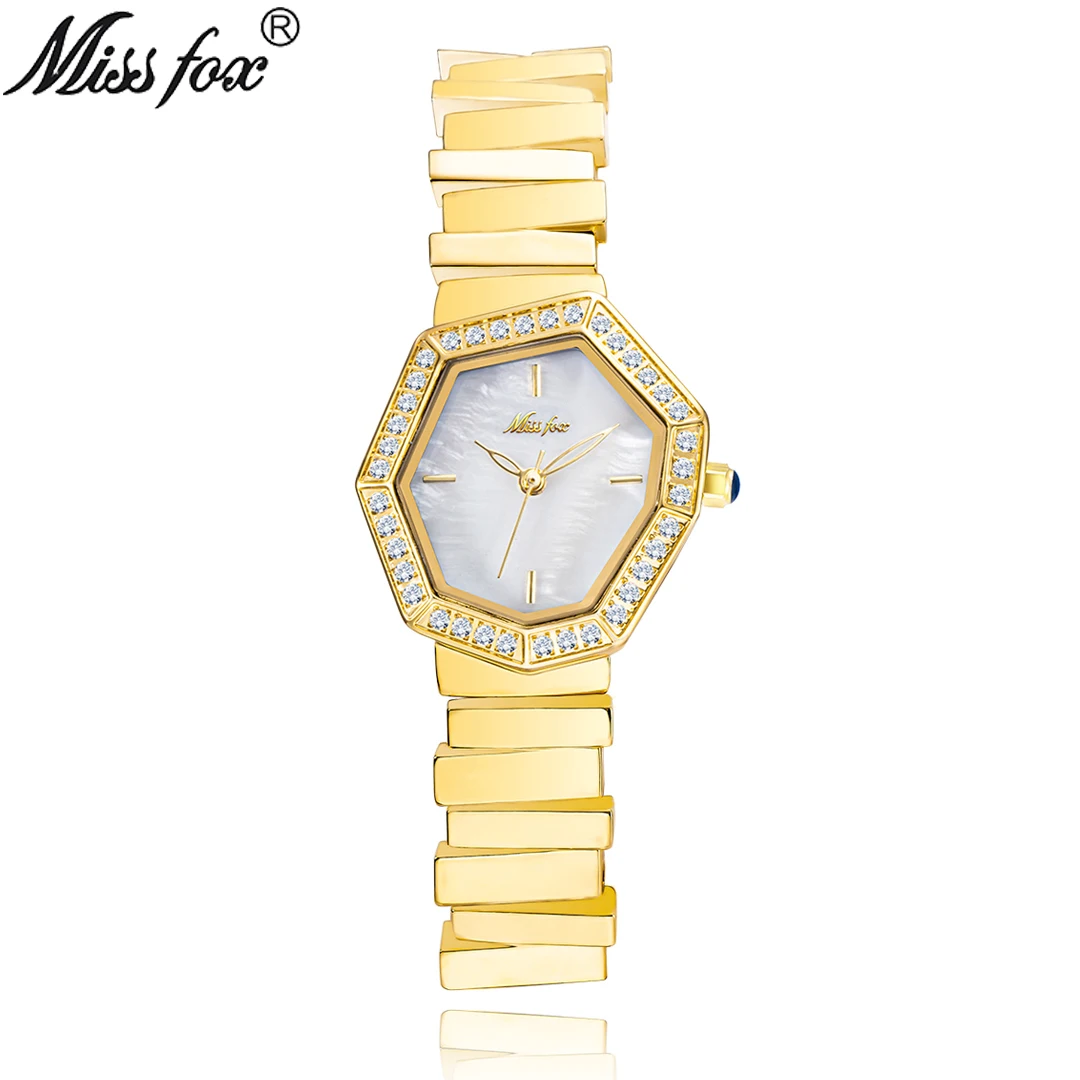 

Женские часы MISSFOX, модные блестящие повседневные женские Кварцевые Золотые часы с кристаллами, женские часы Relógio feminino