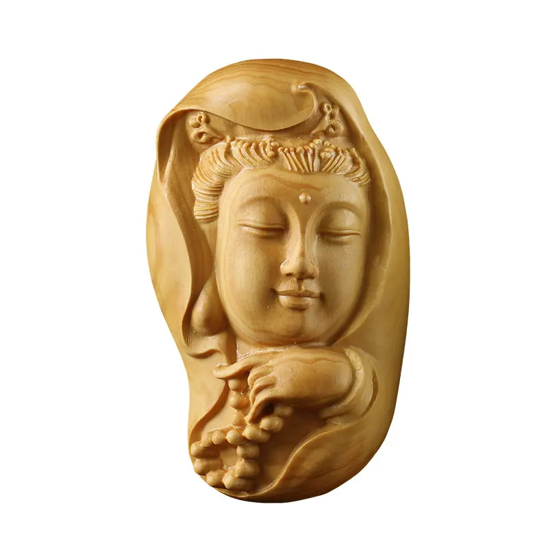 

Boxwood 6CM Guanyin Sculpture Lucky Pendant Buddha Mascot Wood Bodhisattva Statue Home Decor