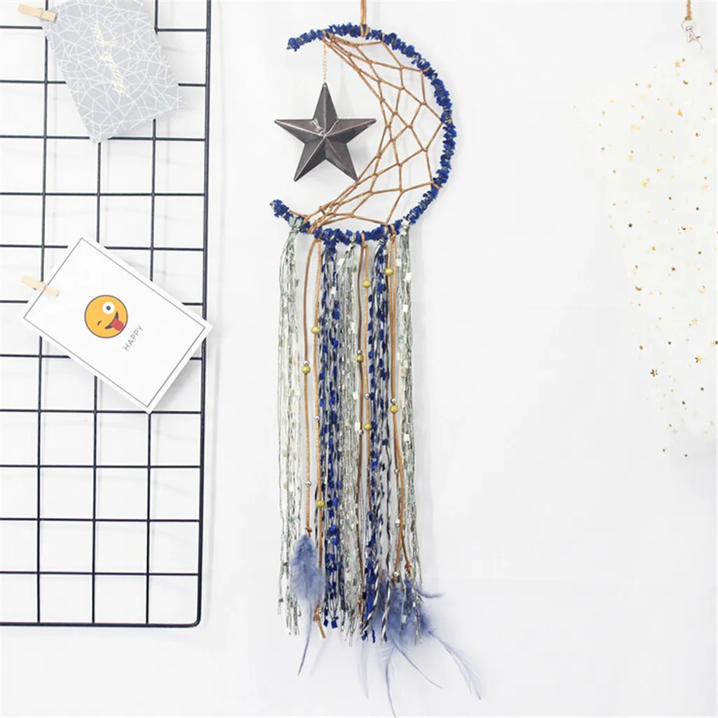 

Nordic Style belin Moon Star Fringed Pendant Tassel Hanging Ornaments Wall Decor Bedroom Decor Photography Props Dream Catcher A
