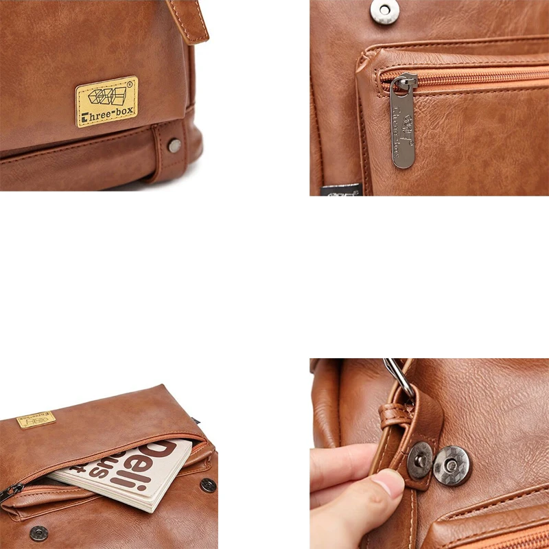 

Vintage PU Leather Hasp Backpack Men Large Capacity Casual Travel Shoulder Bag Preppy Style Multi-function Laptop Daypack Male