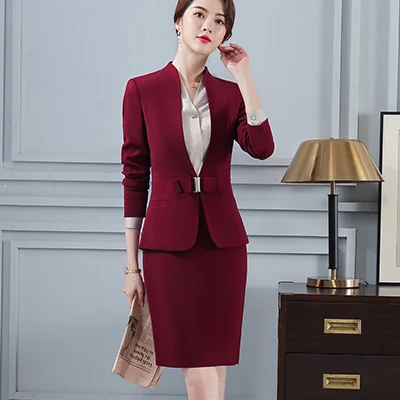 Red Skirt Suit Женские брючные костюмы egelant Дамская Деловая одежда комплект из двух предметов S-5XL черный фиолетовый абрикосовый красный - Цвет: Red Skirt Suit