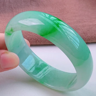 

Zheru Jewelry Natural Burmese Jadeite Light Green 54mm-64mm Bracelet Elegant Princess Jewelry Best Gift for Mother and Girlfrien
