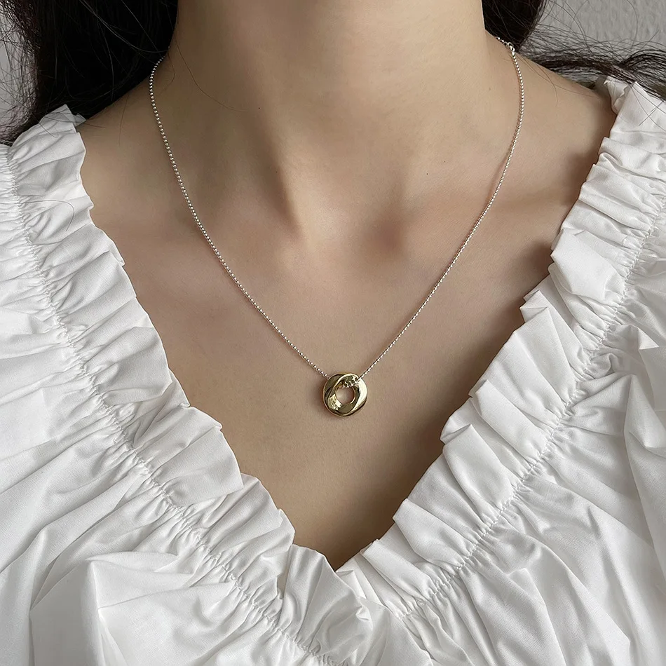 

Lispector 925 Sterling Silver Hollow Circle Round Pendant Necklaces for Women Korean Beads Chain Necklace Unisex Jewelry Gifts