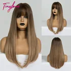 Миниатюрные синтетические парики Лана Омбре коричневые светлые золотые парики с челкой Длинные прямые парики для черных женщин Косплей ежедневная термостойкость