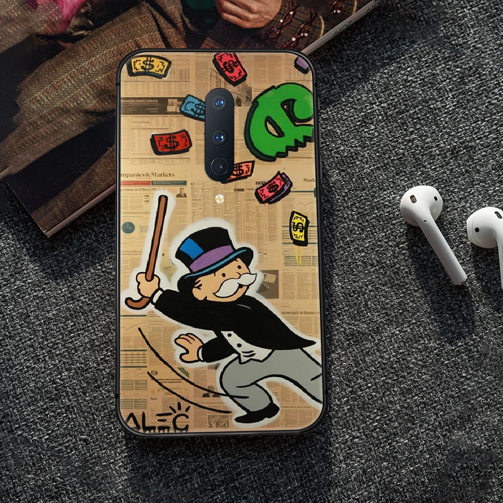 

cartoon Alec Monopoly Aesthetic Phone Case Cover Hull For 1+ Oneplus 5T 6 6T 7 7T 8 8T Pro black Waterproof Soft Cell Luxury