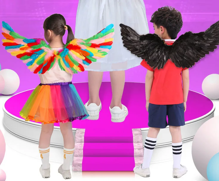 Костюмы ангела с крыльями и перьями Сказочное нарядное платье для девочек Наряд