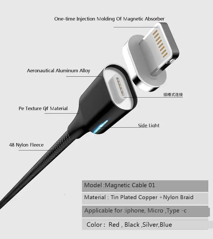 Магнитный Micro USB кабель Vogek 3A для iPhone, samsung, Android, адаптер для быстрой зарядки, кабель для телефона, магнитный кабель для зарядки и передачи данных, провод 1 м