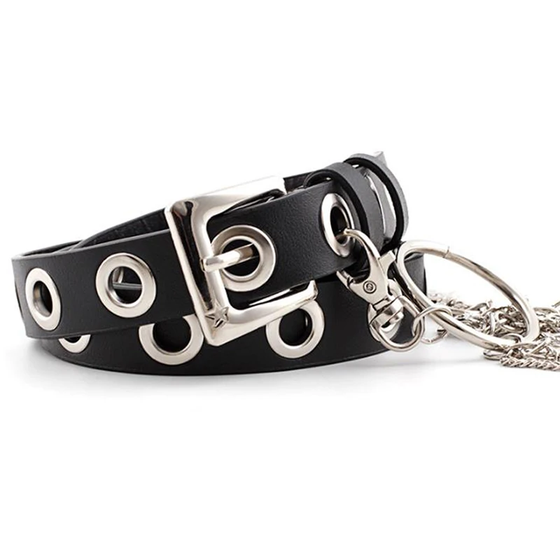 

Women Belt Imitation Leather Pin Buckle Belt New Punk Wind Jeans Fashion Individual Decorative With Chain Women Belt