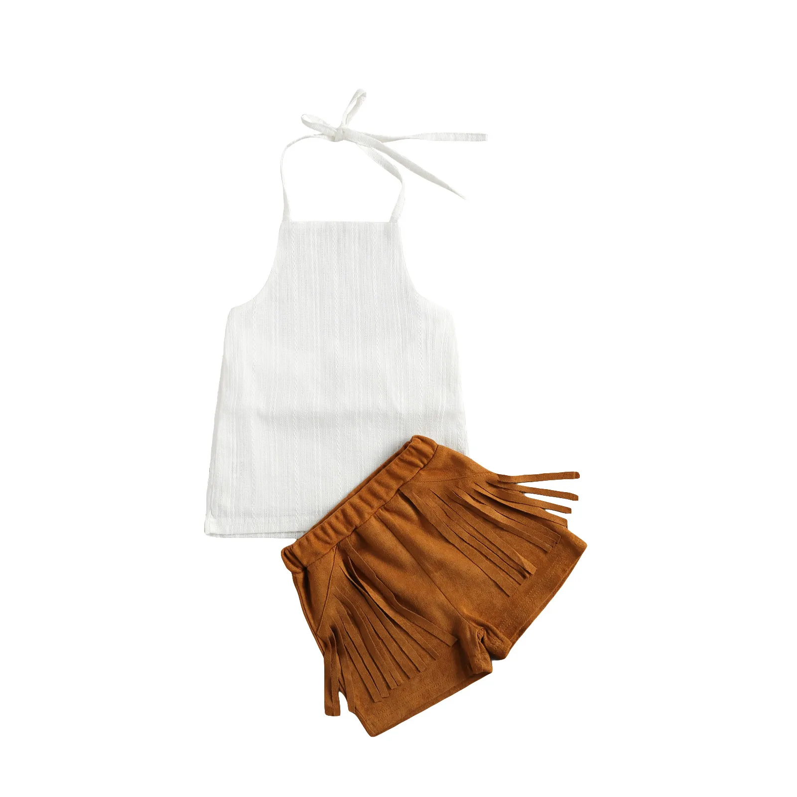 

Pudcoco 2 штуки Для детей, на лето комплект костюмов для однотонные Цвет без рукавов на бретелях топ + шорты с высокой талией для От 2 до 7 лет, для ...