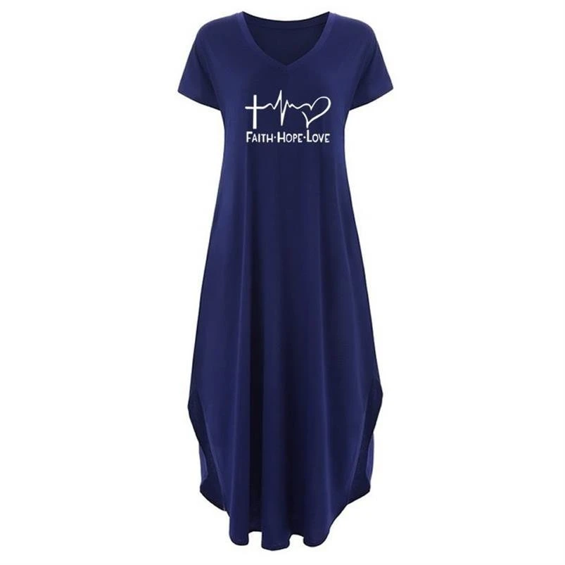 

Dress V-Neck Pocket Split Faith Love Hope Letters Print Dress Vestidos Women Beach Vintage Flamingo Cheap Clothes China