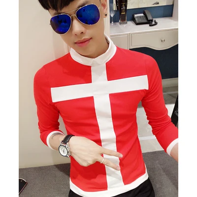 Мужская футболка с длинным рукавом Повседневная двойными пуговицами отложным