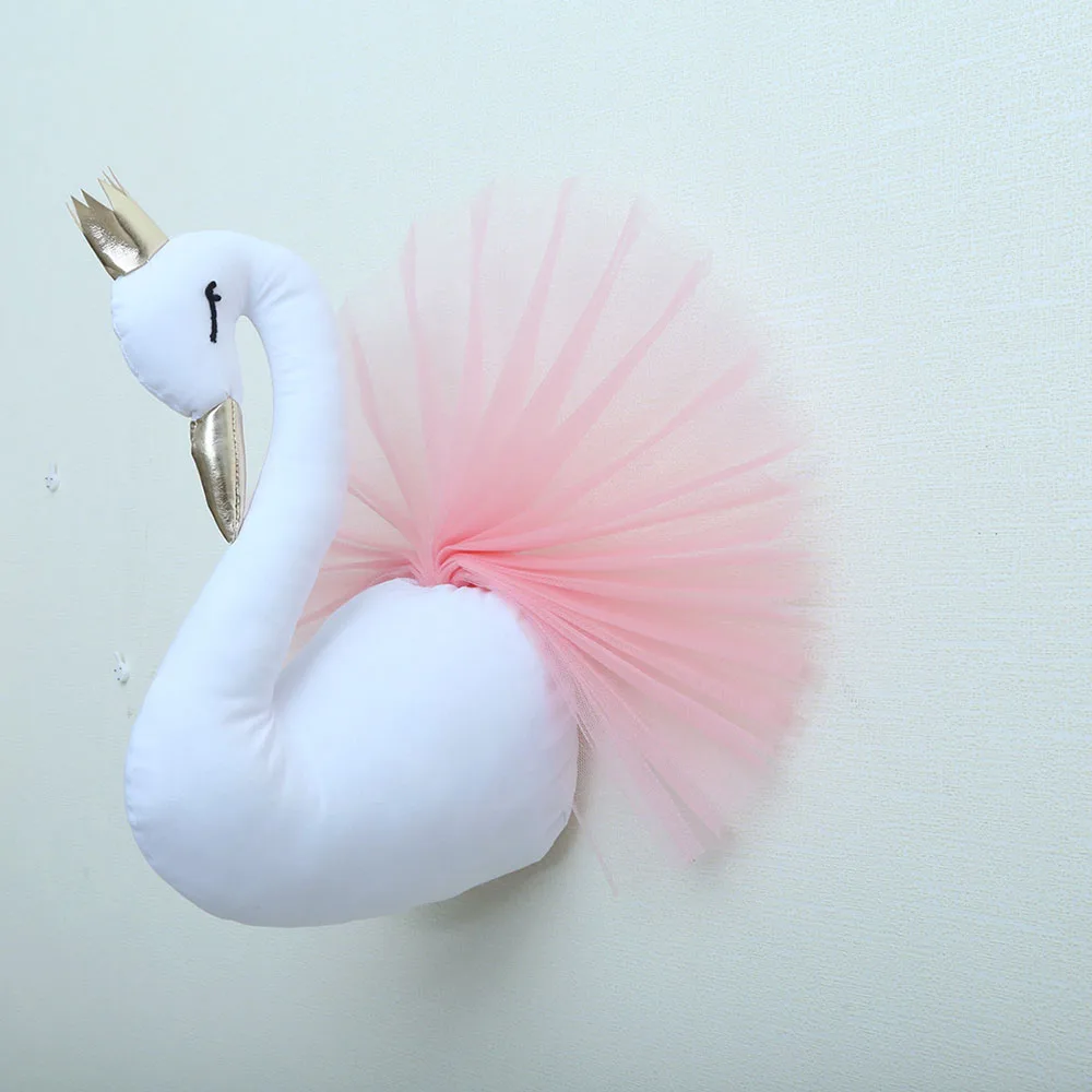 pink swan 3D Фея Лебедь голова настенное крепление принцесса розовые куклы-Лебедь чучела голова животного Настенный декор мягкие игрушки для детской комнаты - Цвет: pink swan